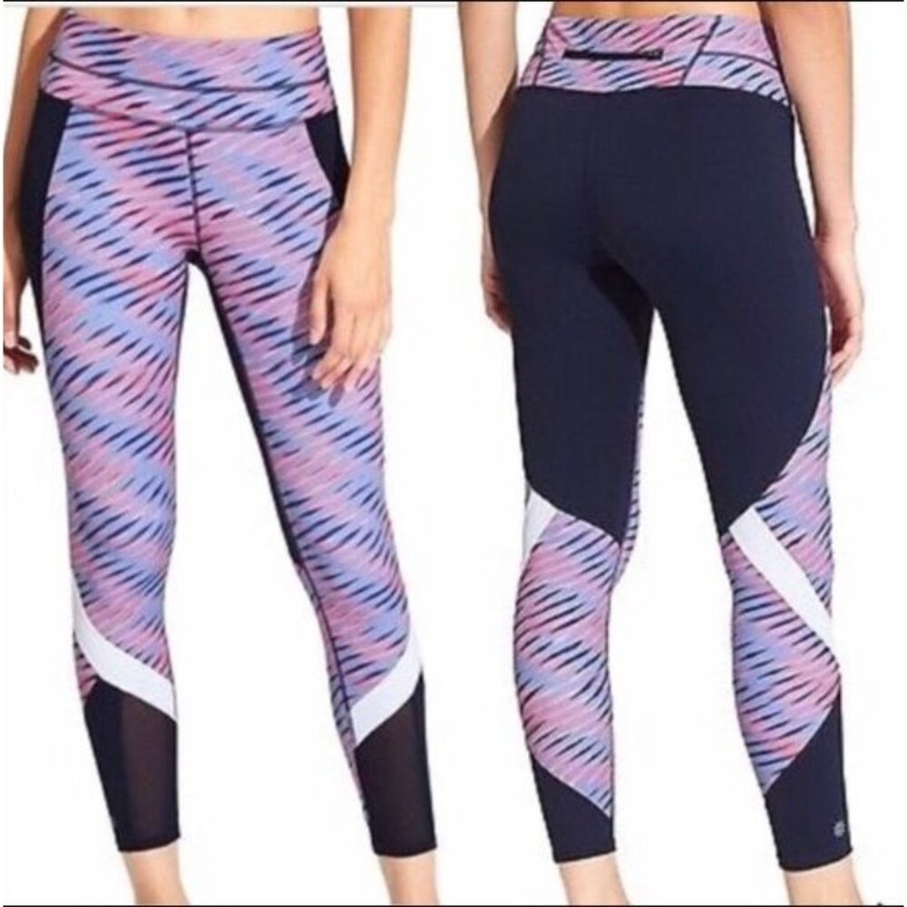Athleta Women's Blue and Pink Electra Sonar 7/8 Tight Calf Leggings Sz M 1380